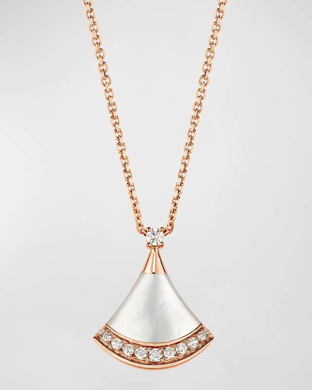 Divas' Dream Rose Gold Pendant Necklace with Mother-of-Pearl and Diamonds